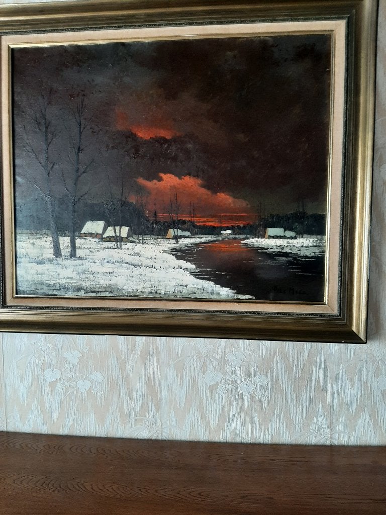 Schilderij winterlandschap Piet Mees, Antiquités & Art, Peint à la main, Peinture à l'huile, Paysage, Enlèvement
