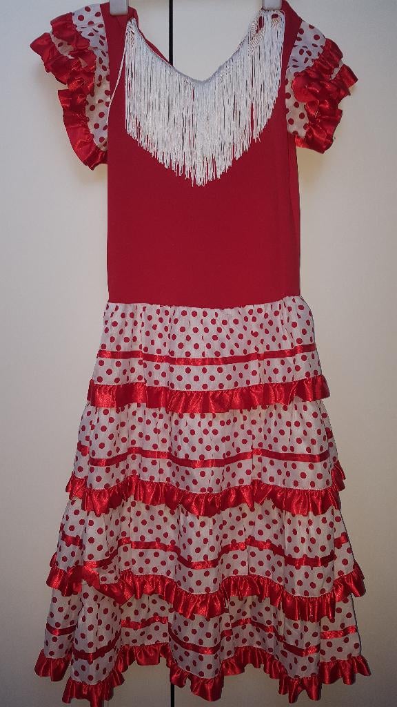 Spaans flamencokleed Carnaval maat 140 / 146 ZGAN!, Ophalen of Verzenden, Zo goed als nieuw, Meisje, Jurk of Rok