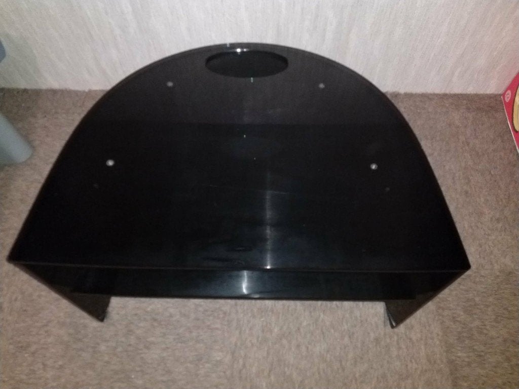 Design  tv tafel of stereotafel  in rookglas van 12mm dik, Ophalen, 50 tot 100 cm, Design, Ovaal