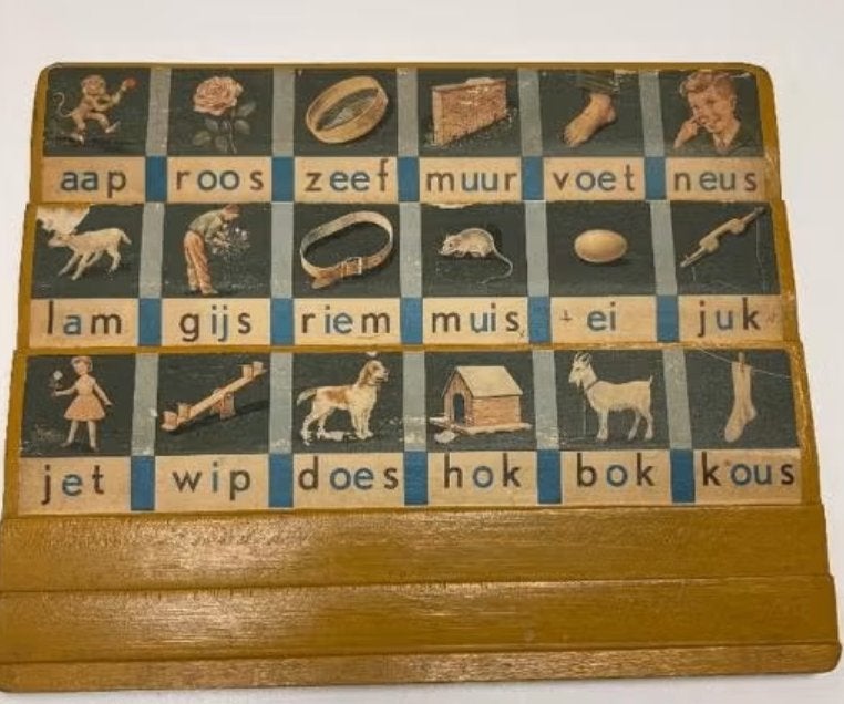 Antiek houten leesplankje "aap-roos-zeef", Ophalen of Verzenden, Overige thema's
