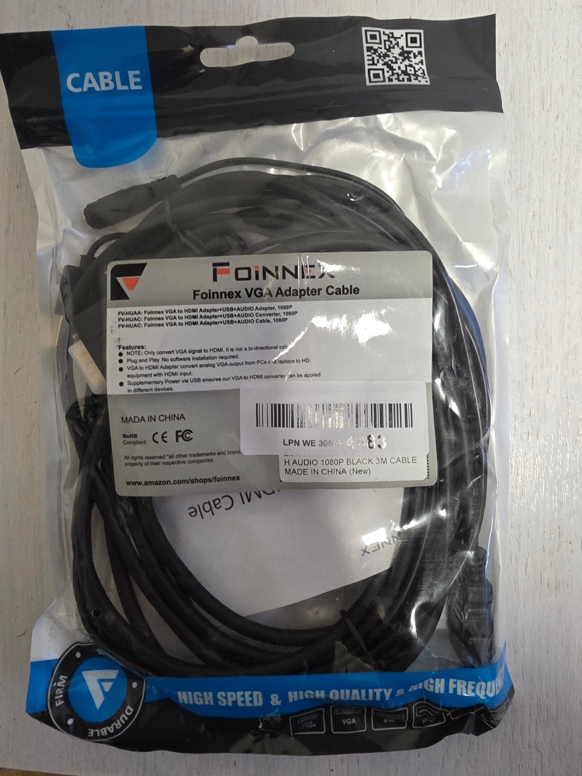 Foinnex VGA naar HDMI adapterkabel met USB en Audio (3 meter, Enlèvement ou Envoi
