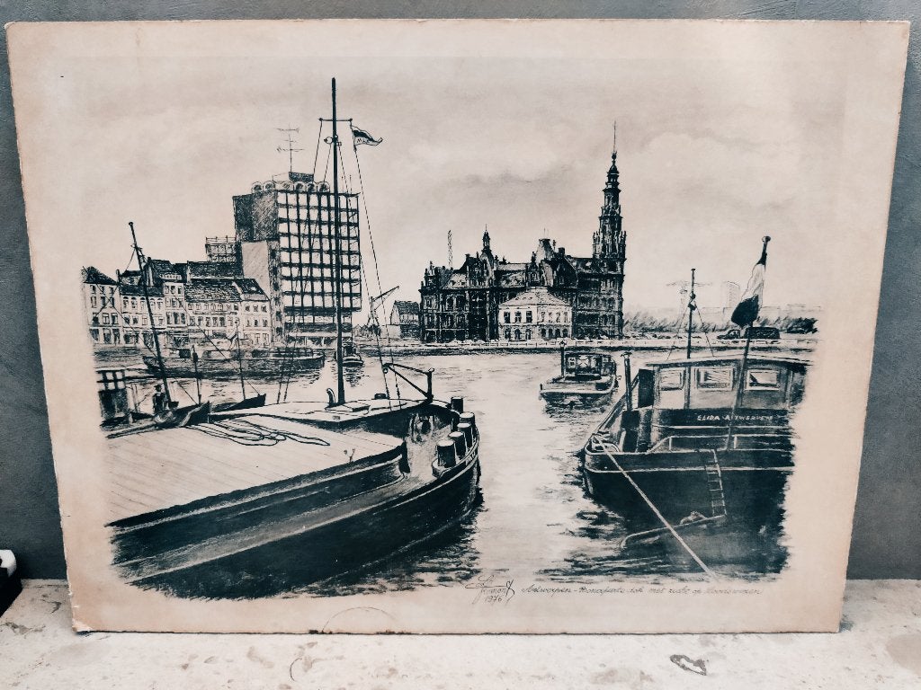 Kader van Antwerpen, Ophalen of Verzenden, Tekening, Overige technieken, Met ophangsysteem