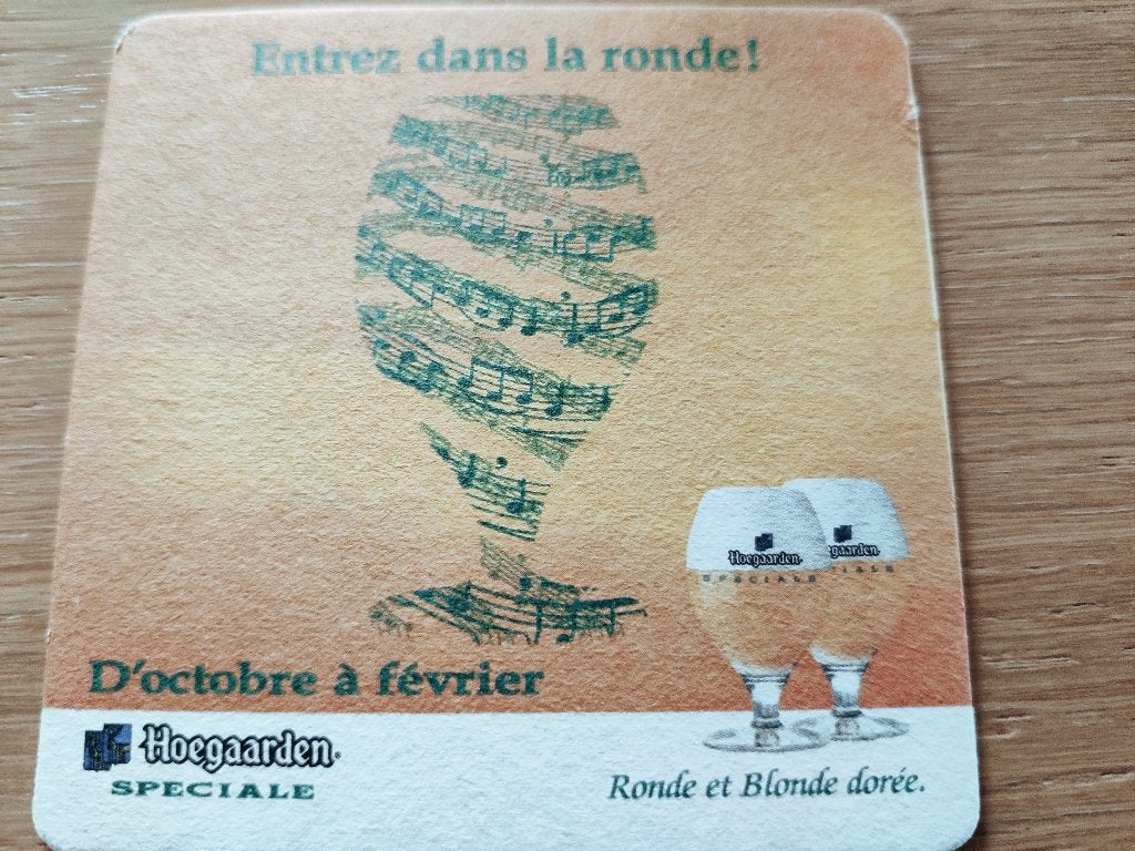 Bierviltje Hoegaarden (Franse tekst), Verzamelen, Biermerken, Ophalen of Verzenden, Zo goed als nieuw, Viltje(s), Overige merken