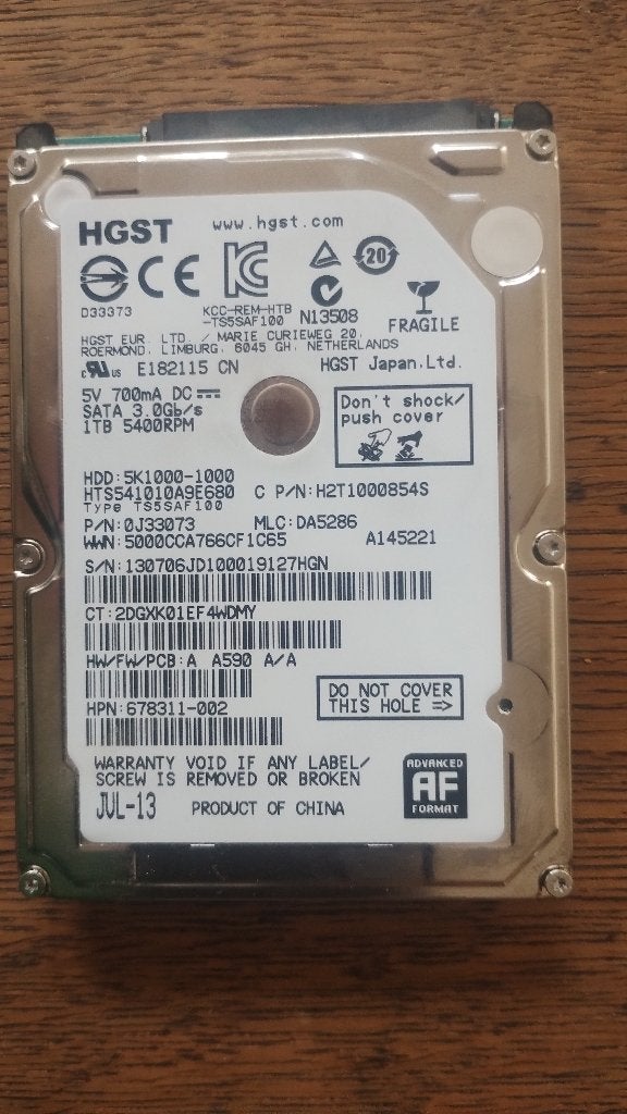 Interne harde schijf HGST 1TB SATA HDD 2,5", Computers en Software, Intern, Gebruikt, Ophalen of Verzenden, HGST
