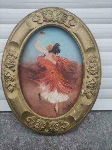 huile sur panneau danseuse espagnole signe hubert borguet, Antiquités & Art, Enlèvement ou Envoi