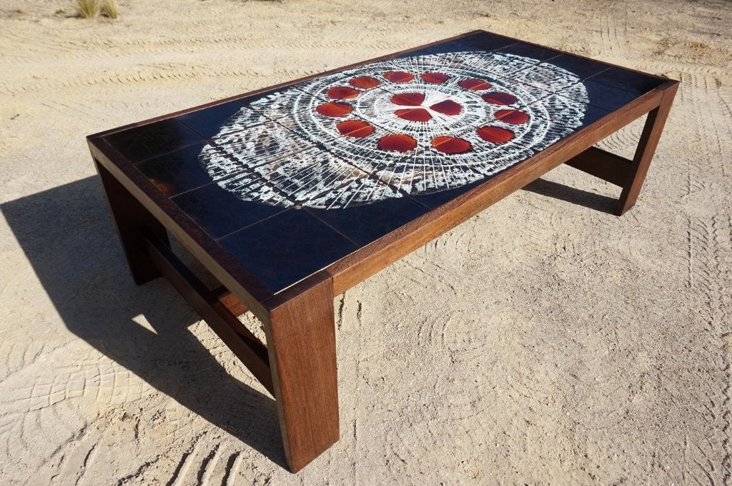 Vintage Belarti salontafel van wengé hout en tegels, 1970s, Ophalen, Gebruikt, Overige houtsoorten