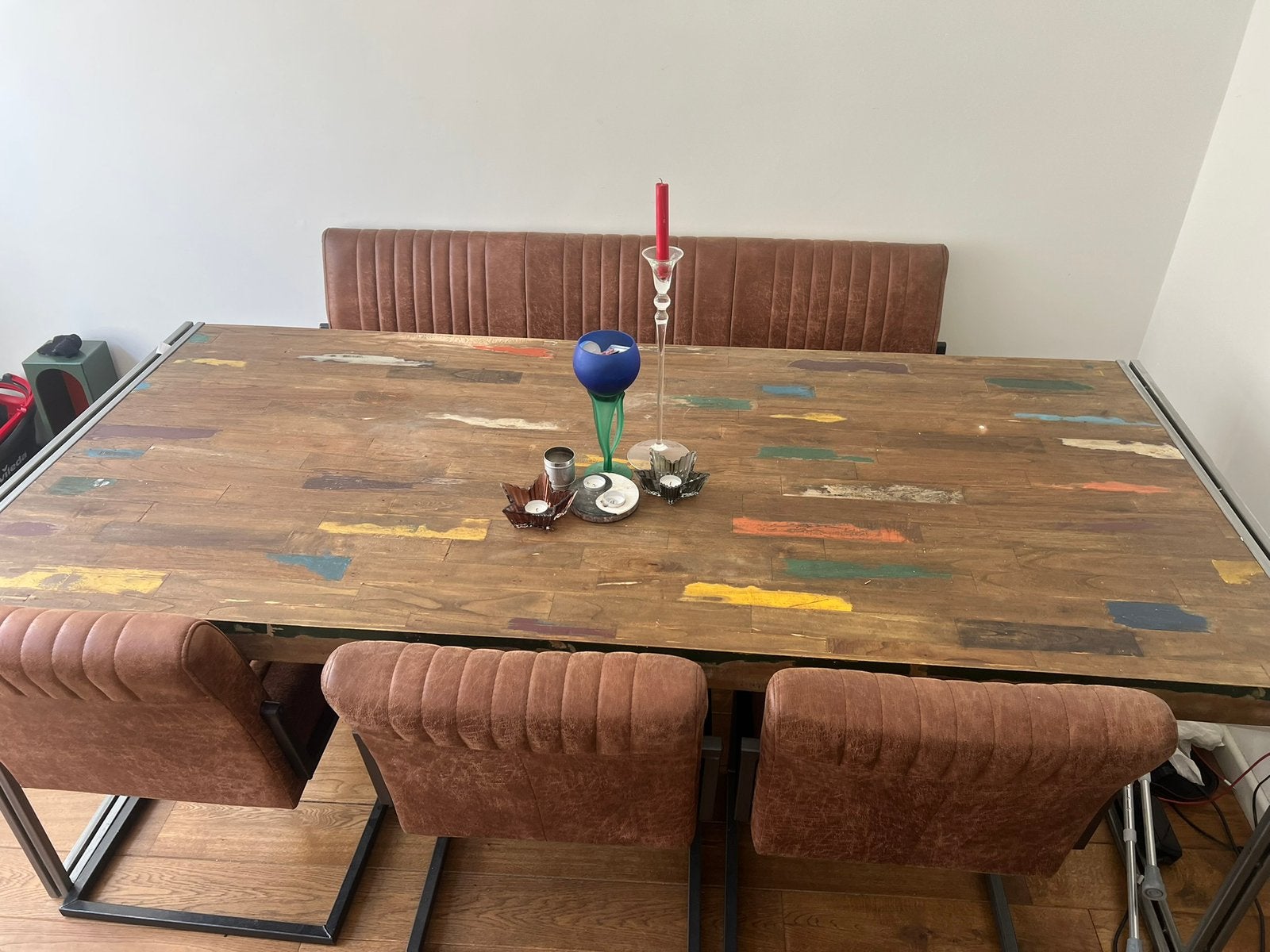 Eettafel met lederen eetbank en stoelen, Huis en Inrichting, Ophalen, Zo goed als nieuw