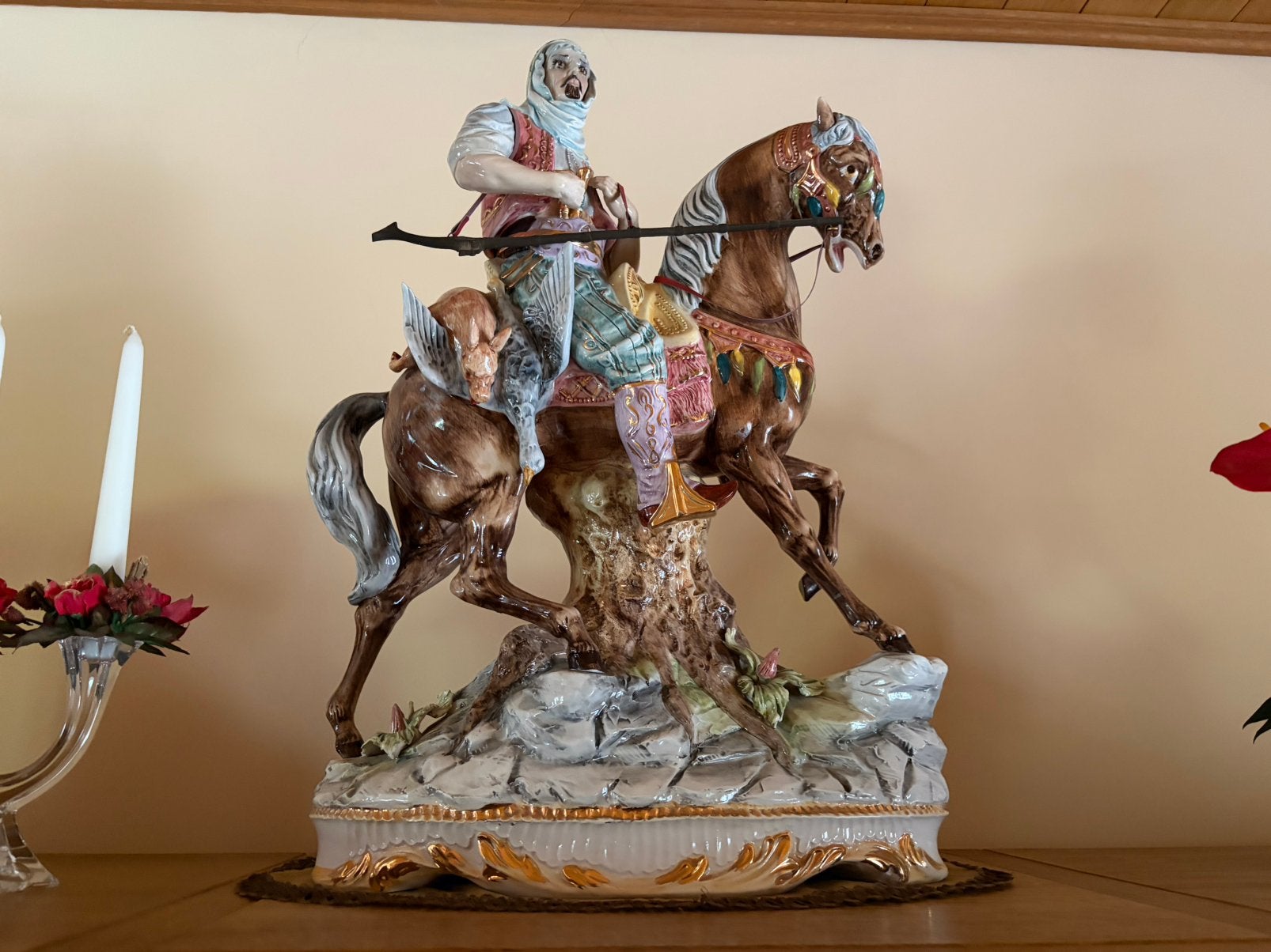 Grande statue italienne d'un cavalier arabe à cheval - 70 cm, Enlèvement