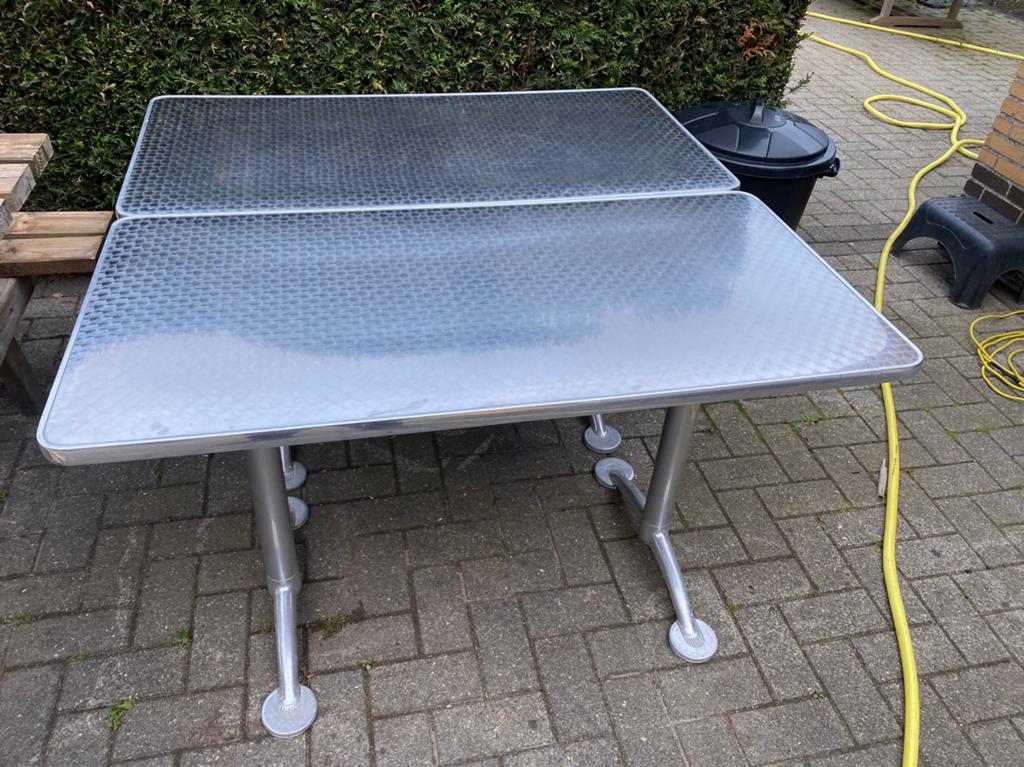 “2 aluminium tuintafels in goede staat, Caravans en Kamperen, Ophalen, Gebruikt
