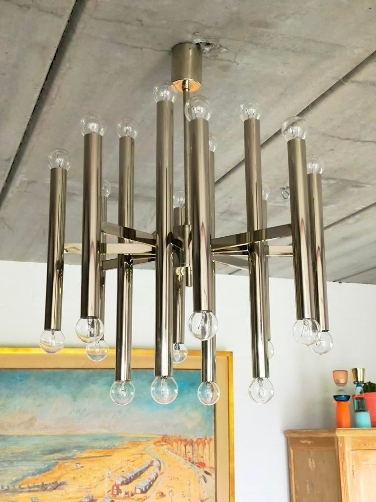 Gaetano Sciolari kroonluchter met 24 lampen, jaren 70, Ophalen, Metaal