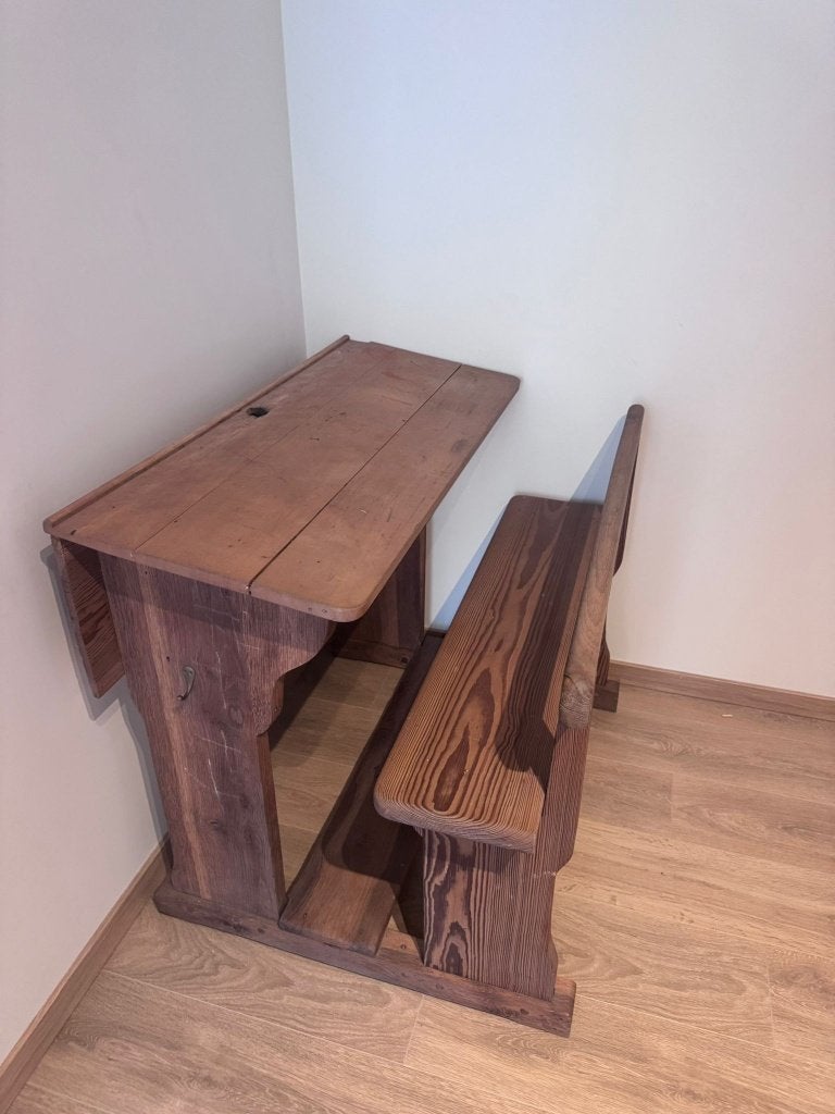 Houten schoolbankje, Huis en Inrichting, Ophalen, Gebruikt, Hout, Schoolbureau