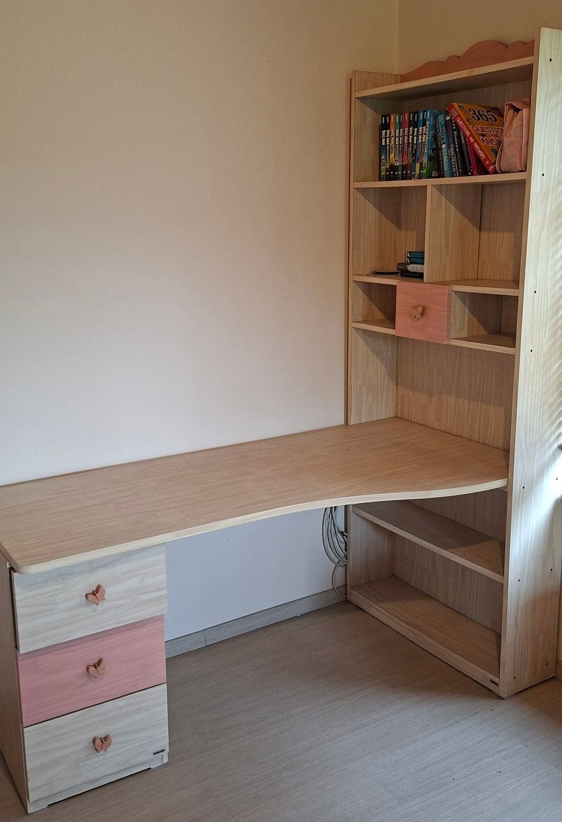 Ensemble d'étude 3 pièces en chêne naturel et rose tendre po, Maison & Meubles, Moderne, Enlèvement