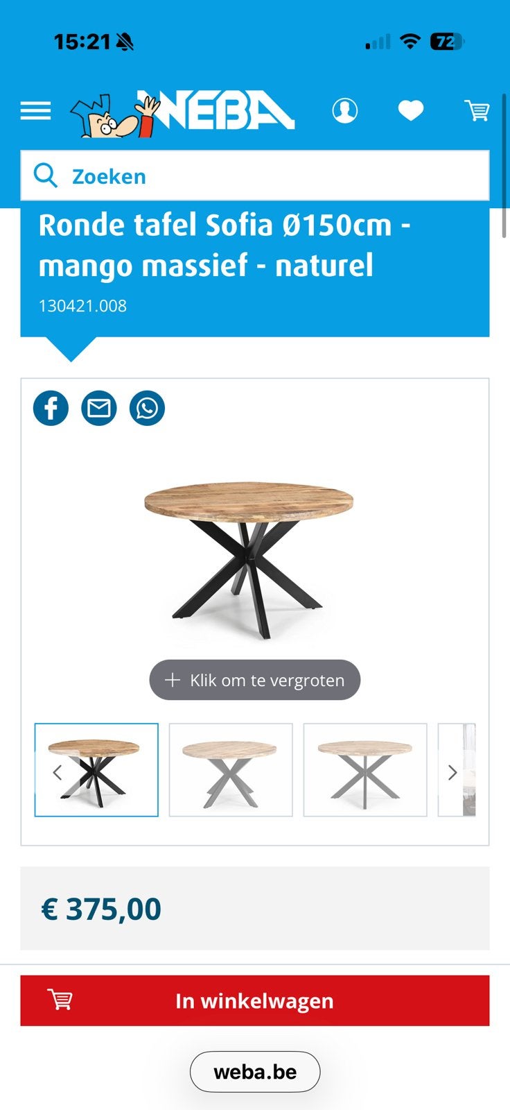 Table à manger ronde - mangue massif, Enlèvement, Comme neuf