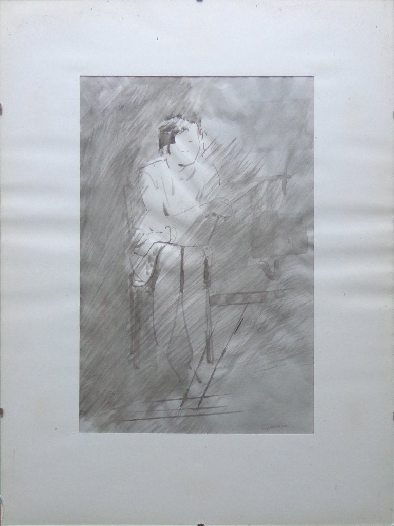 PATSY SÖRENSEN / ZITTENDE VROUW / ORIGINEEL / 40x30cm KADER, Figuren, Papier/karton, Ophalen of Verzenden, Gemengde techniek