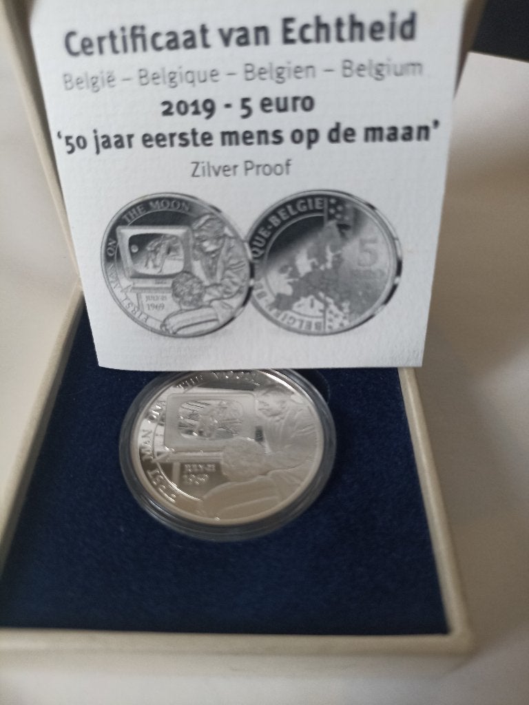 België 5 euro 2019 Maanlanding 1e stap op de maan - Proof, Postzegels en Munten, Munten | Europa | Euromunten, Ophalen of Verzenden