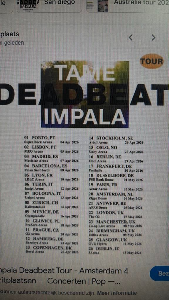 OFFRE : 2 places de parking | Tame Impala Anvers, 5 mai, Tickets & Billets, Mai