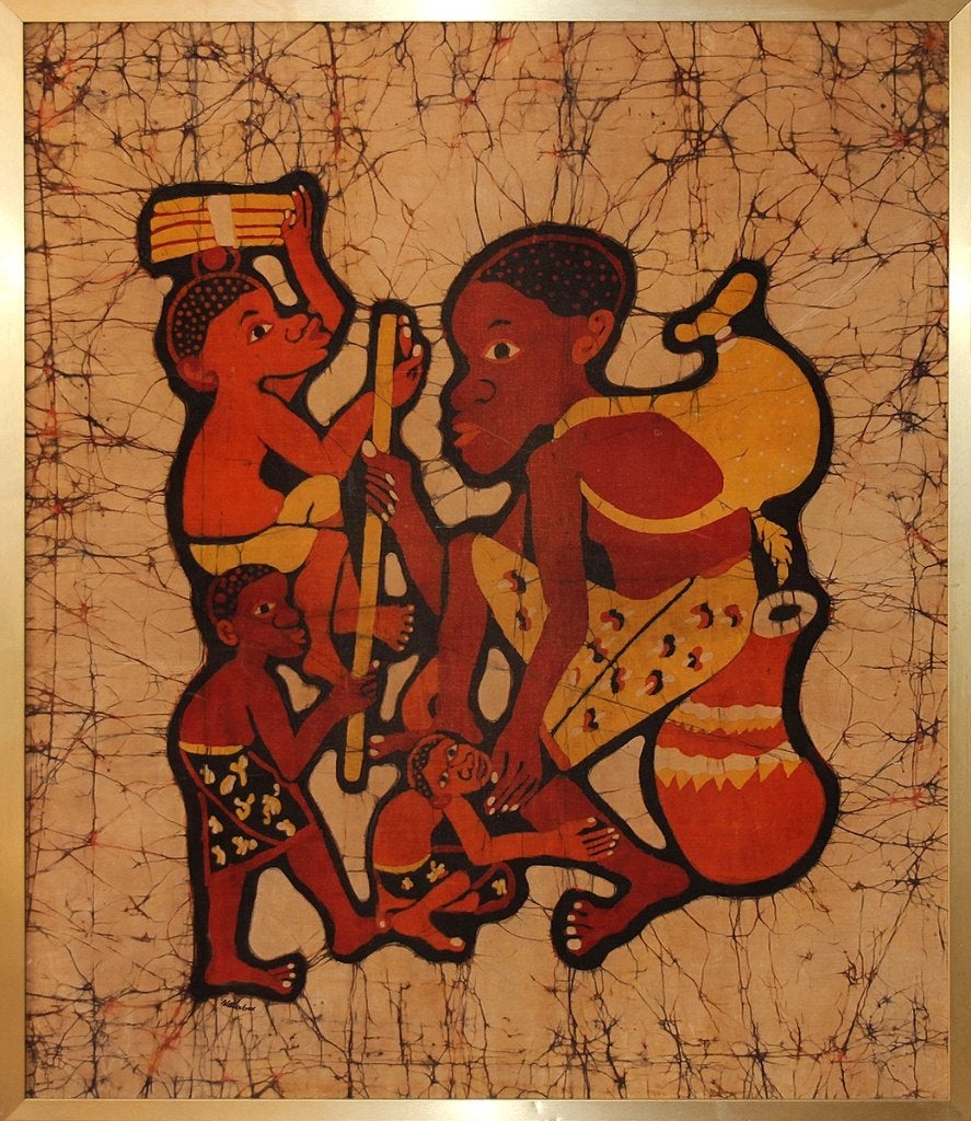 Batik africain (peinture sur toile) encadré, Ophalen, Schilderij, Afrika, Ingelijst