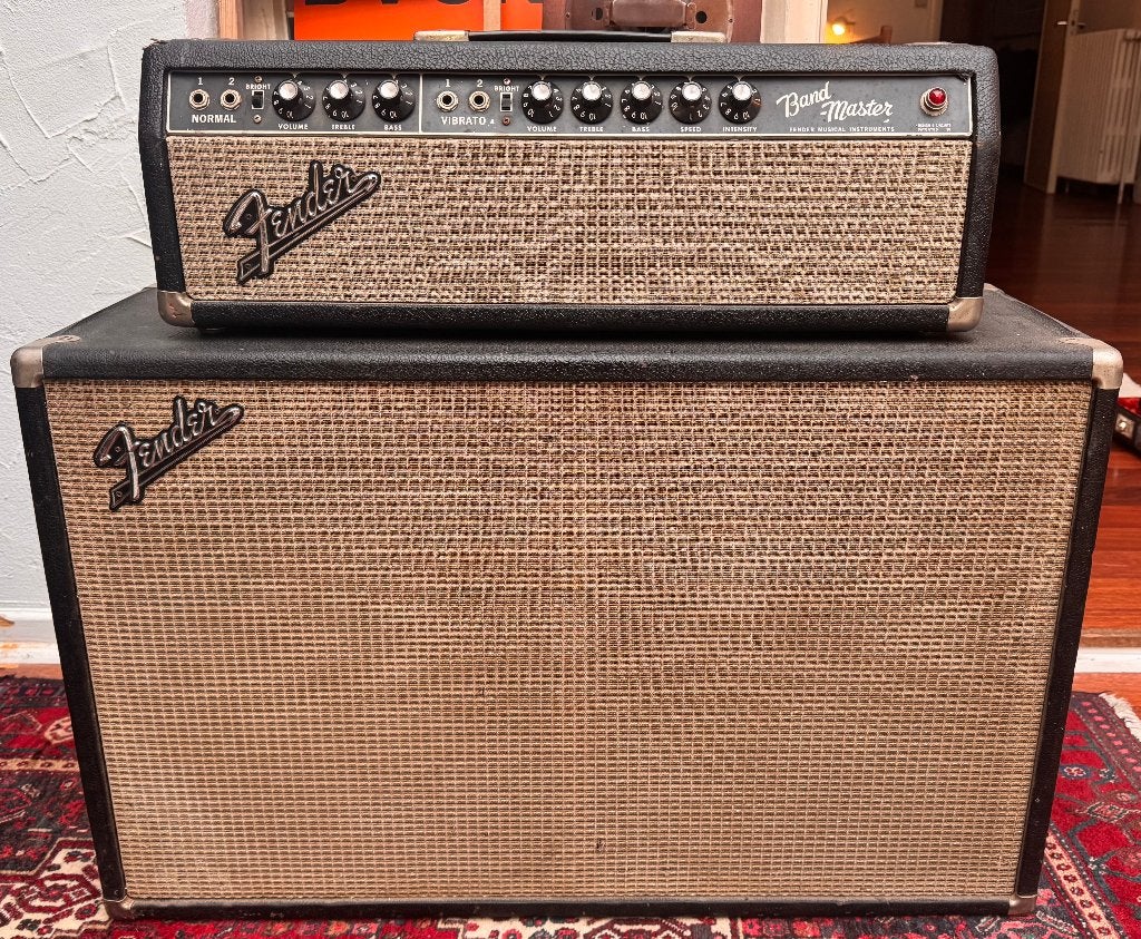 Fender Bandmaster 1965 amp + cab 2X12, Enlèvement, Utilisé, Moins de 50 watts