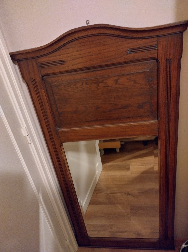 Mooie Kasteel Spiegel antiek in hout, Antiek en Kunst, Ophalen, Rechthoekig, 50 tot 100 cm, 100 tot 150 cm