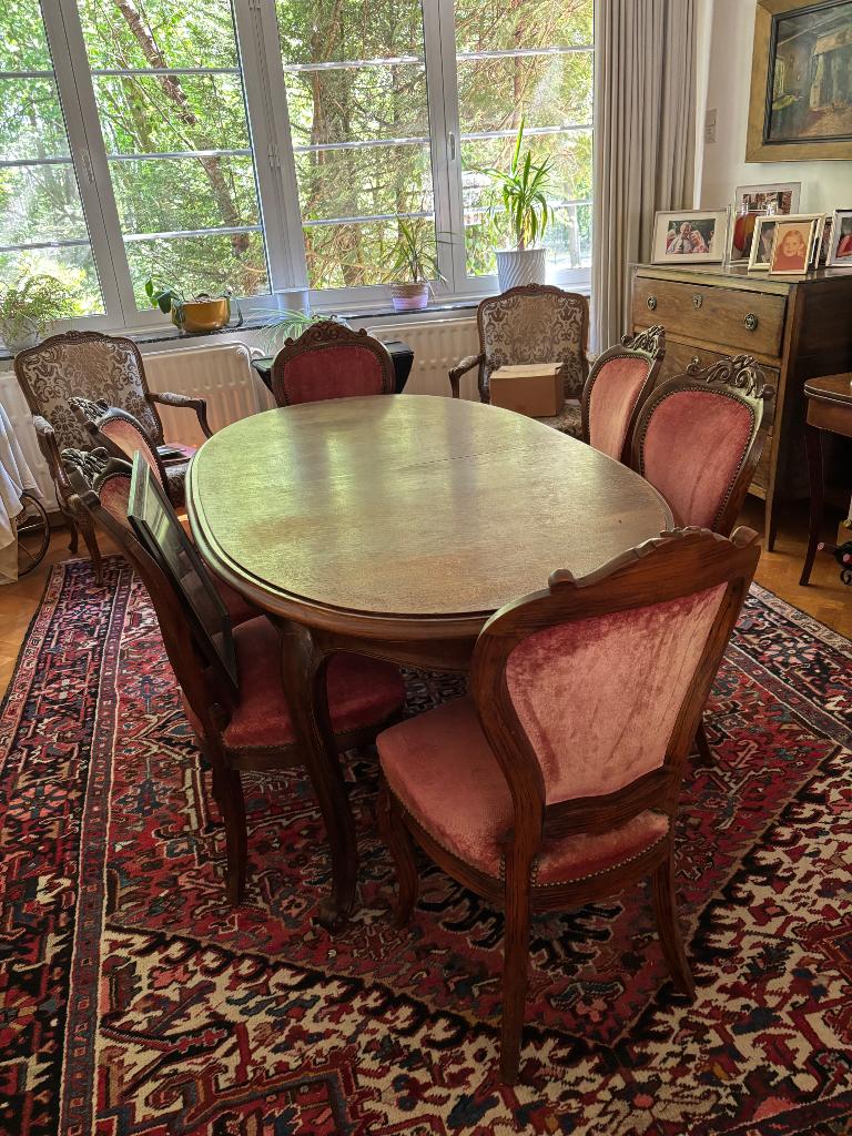 Table avec six chaises, Maison & Meubles, Tables | Tables à manger, 100 à 150 cm, Utilisé, Chêne, Ovale