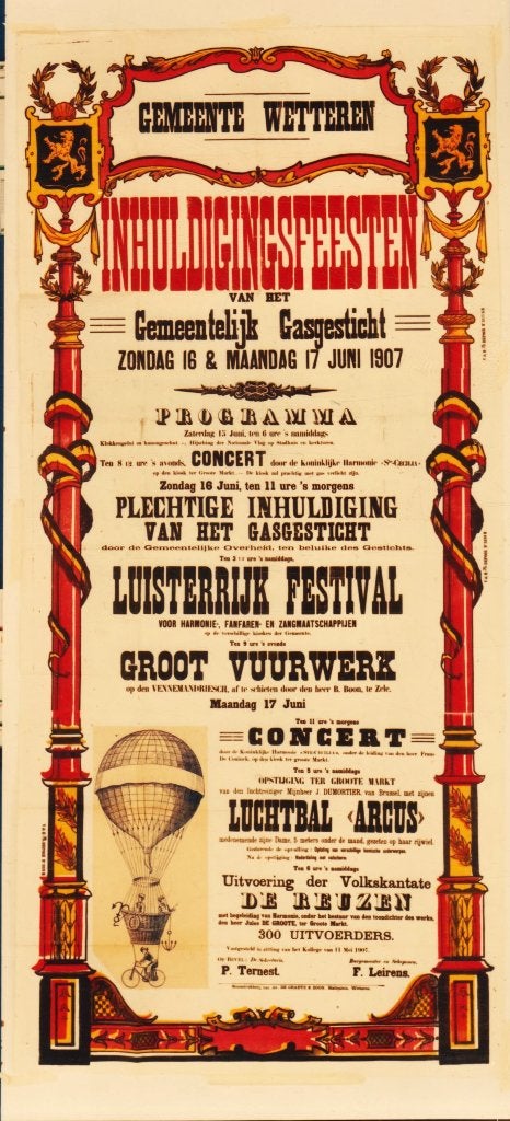 WETTEREN - Topaffi  inauguration de la maison de gaz en 1907, Rectangulaire vertical, Comme neuf, Affiche ou Poster pour porte ou plus grand