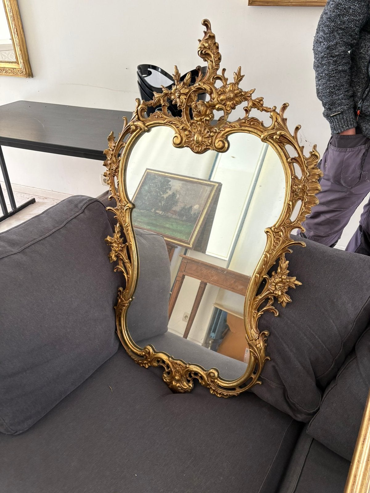 Grand miroir rococo doré, Antiquités & Art, Enlèvement, Ovale, Moins de 50 cm, 100 à 150 cm