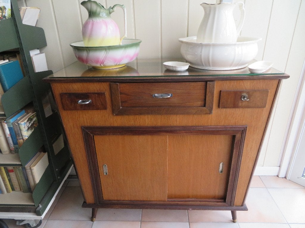 Multifunctionele vintage toonbank, winkelkast, jaren '50, Ophalen, Gebruikt, 100 tot 150 cm, Met lade(s)
