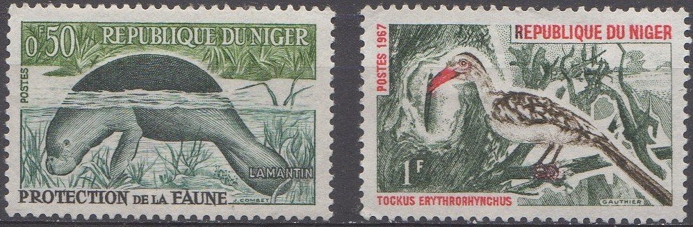 Niger - Lamentijn (zeekoe) en roodsnaveltok, Timbres & Monnaies, Timbres | Afrique, Enlèvement ou Envoi, Non oblitéré