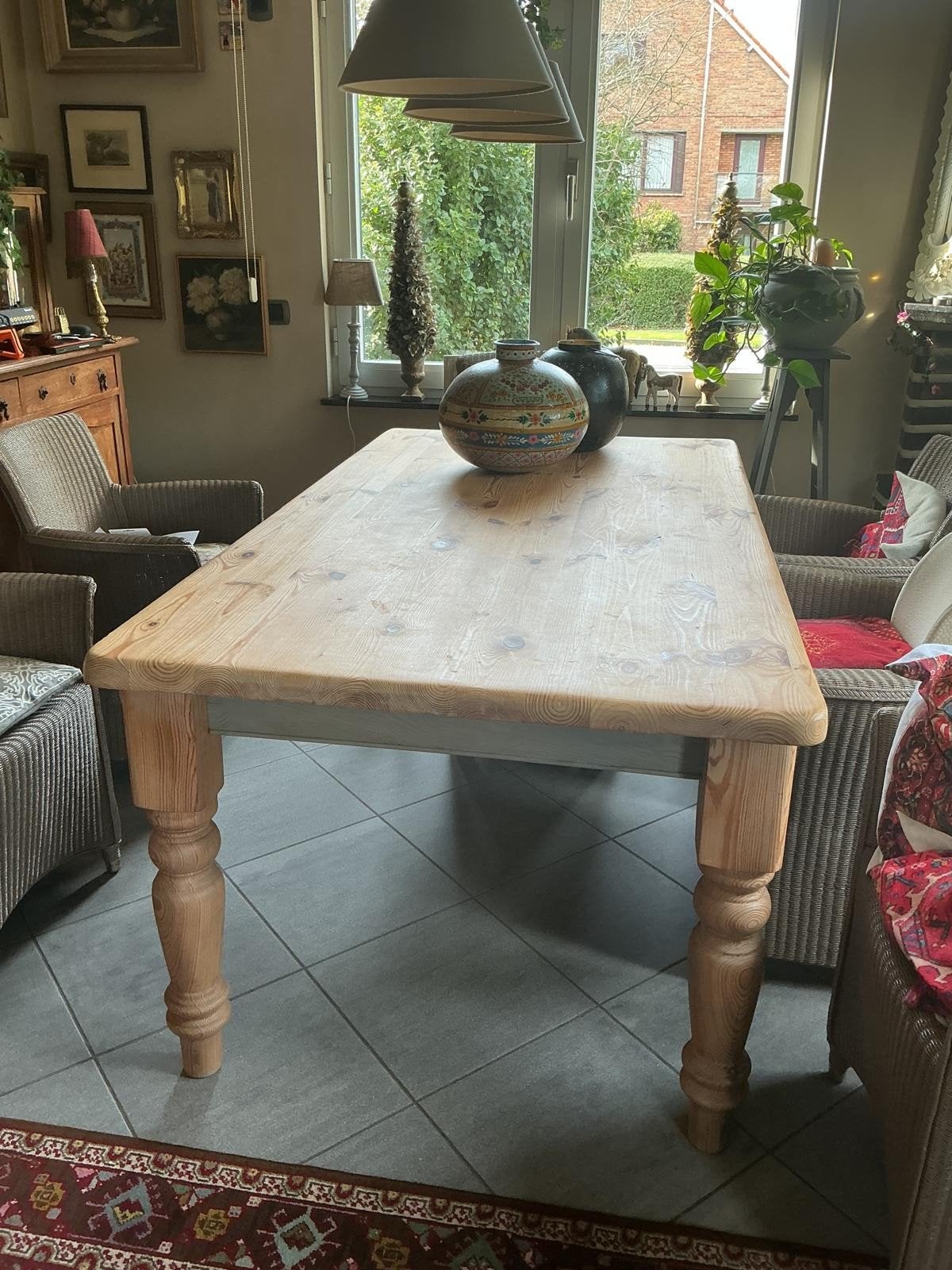 Table bohémienne rustique en pin massif, 150 à 200 cm, Comme neuf, Enlèvement, Rectangulaire
