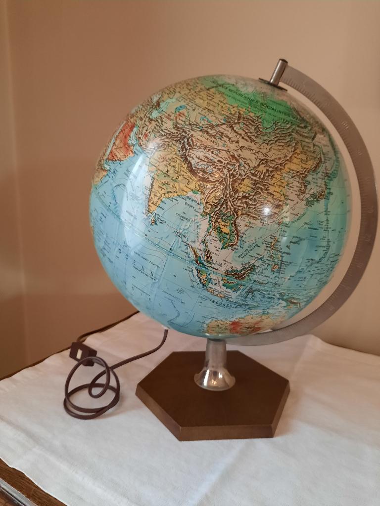 Wereldbol verlicht Frans Scan globe Denmark 1981, Ophalen, Verlicht, Gebruikt