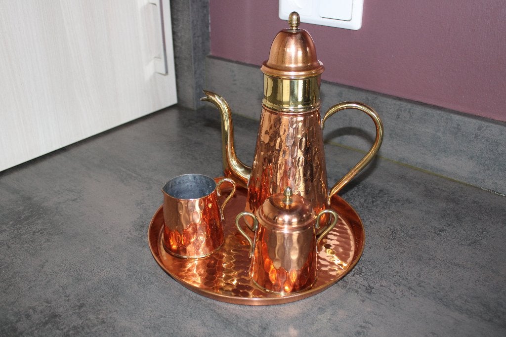 Oude koperen thee set (Vintage). Gew. 1kg200., Antiek en Kunst, Ophalen of Verzenden, Koper