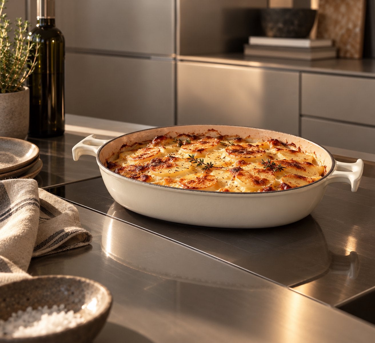 Zeldzame vintage Le Creuset schaal nieuw design E.Mari, Gietijzer, PFAS-vrij, Nieuw, Le Creuset