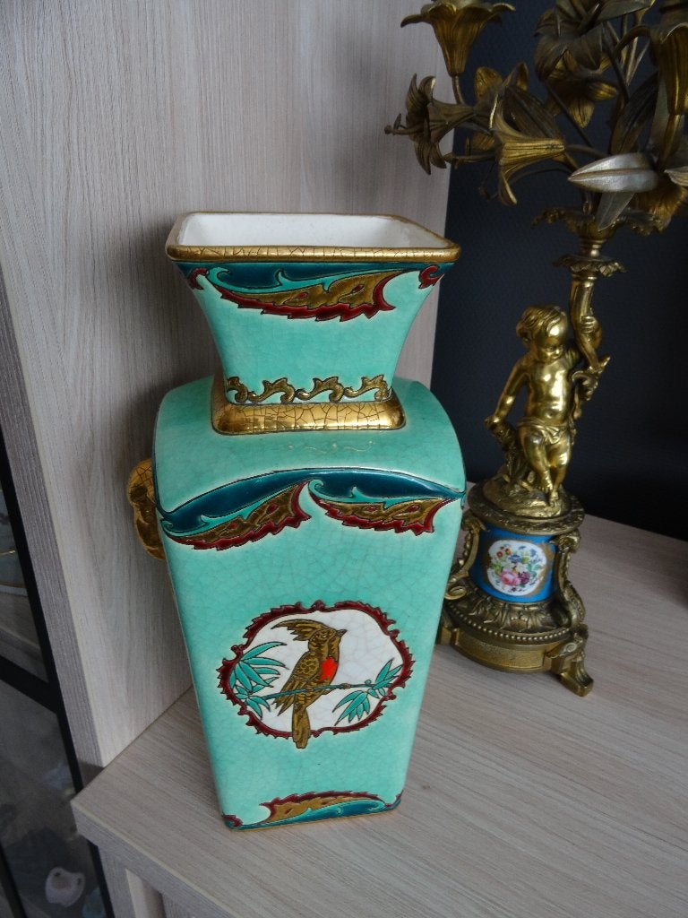 rare vase longwy oiseau d'or, Antiquités & Art, Enlèvement ou Envoi