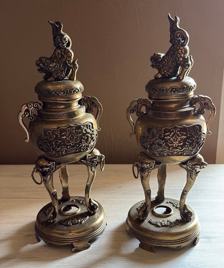 Japans brons gepatineerde Wierookbranders Koro Meiji Periode, Ophalen of Verzenden, Brons
