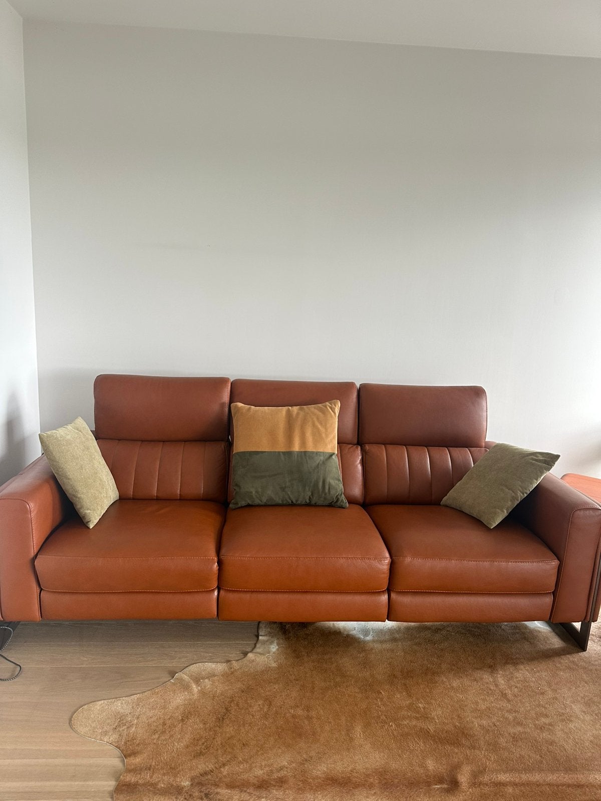 Luxe lederen 3-zit relaxzetel, Ophalen, Zo goed als nieuw, Rechte bank, Modern