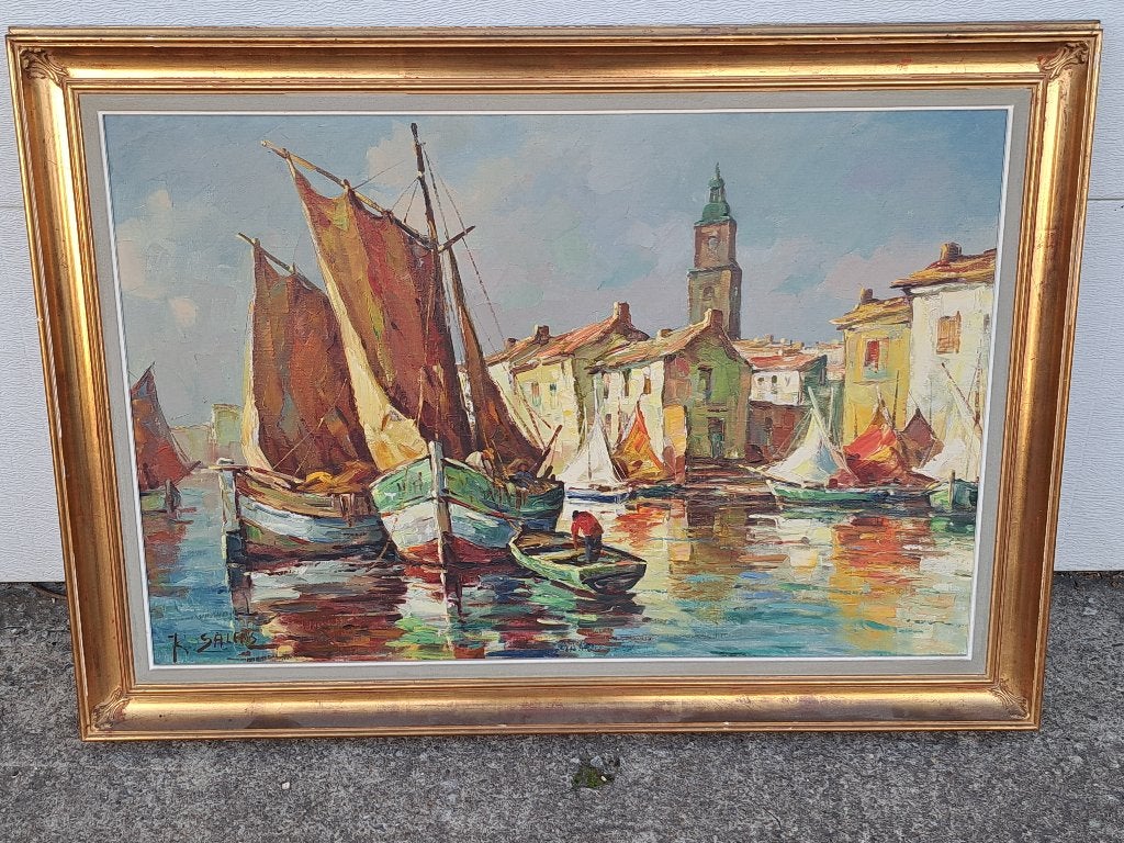 Huile sur toile marine signe r salens, Antiquités & Art, Enlèvement, Toile