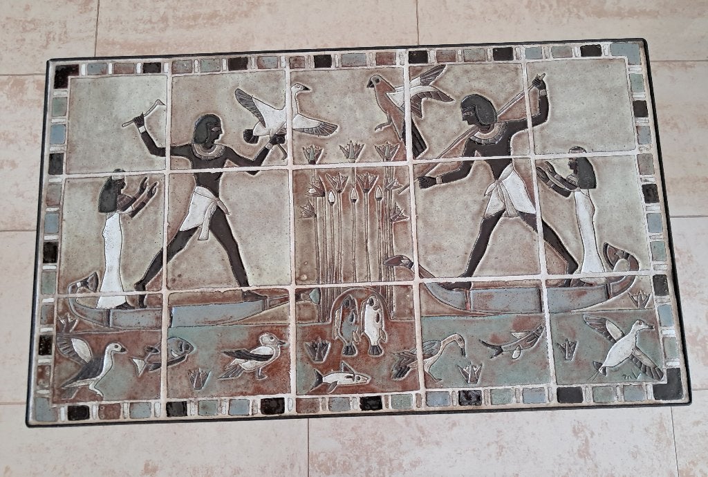 Vintage bijzettafel keramiek tegeltjes met ijzeren poten, Ophalen, Zo goed als nieuw, Rechthoekig