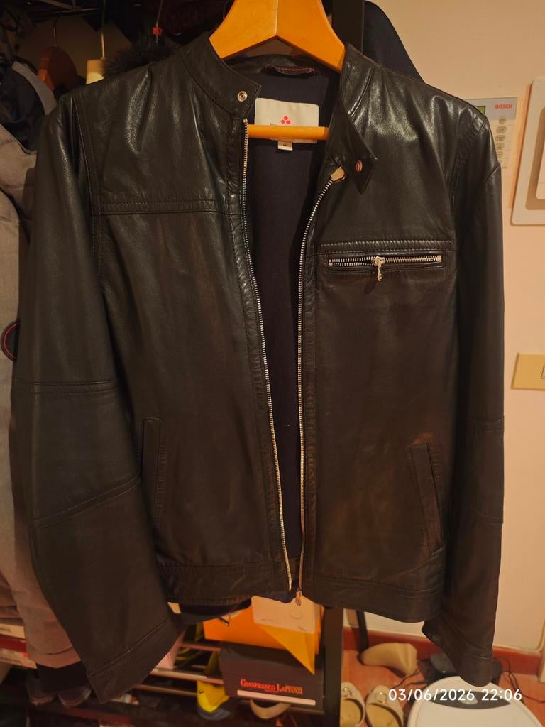 Peuterey zwarte leren jas van lamsvlees voor heren, maat M, Ophalen of Verzenden