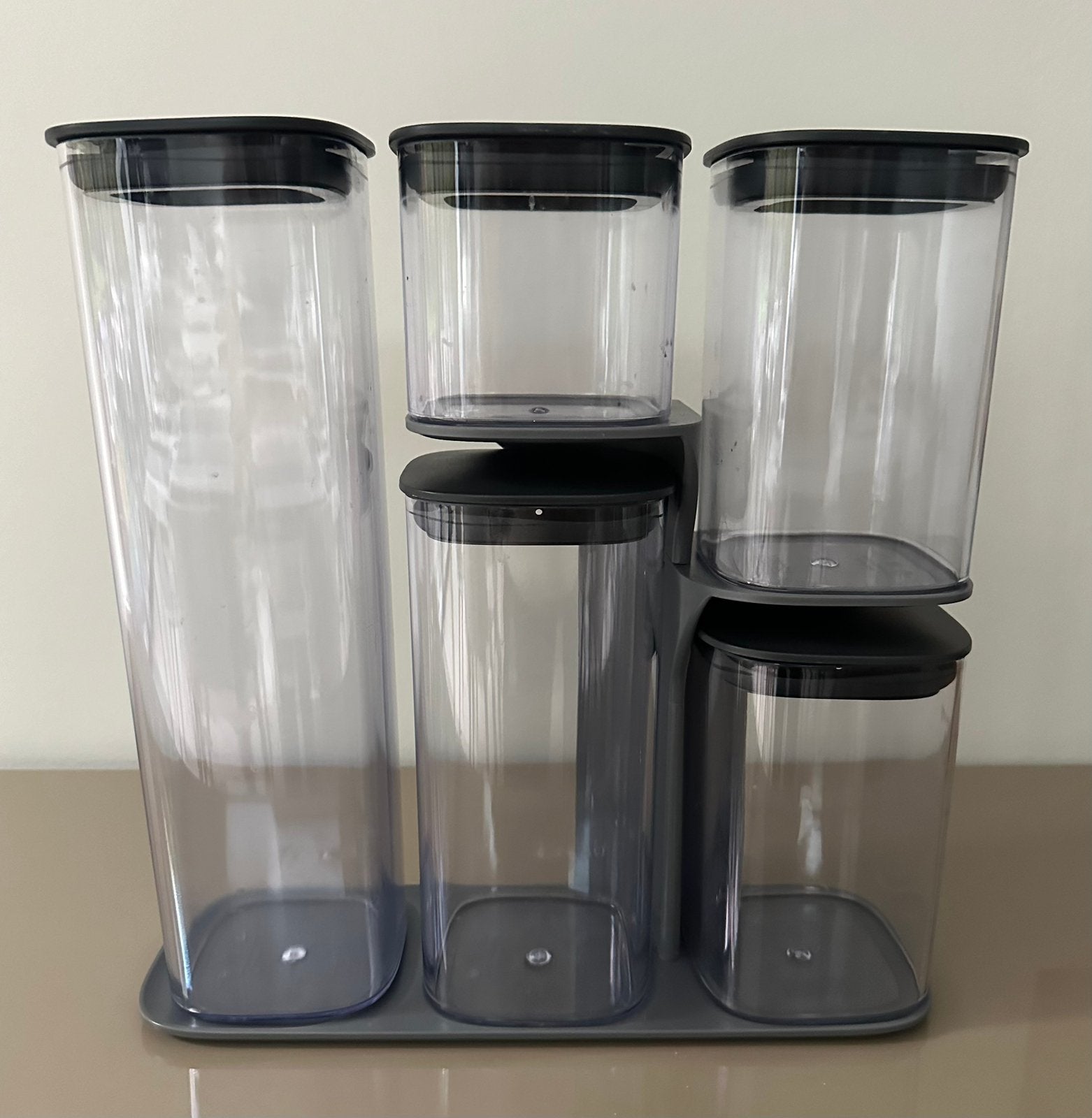 Bocaux de Joseph Joseph Podium — lot de 5 +support, Enlèvement ou Envoi, Comme neuf, Plastique, Gris