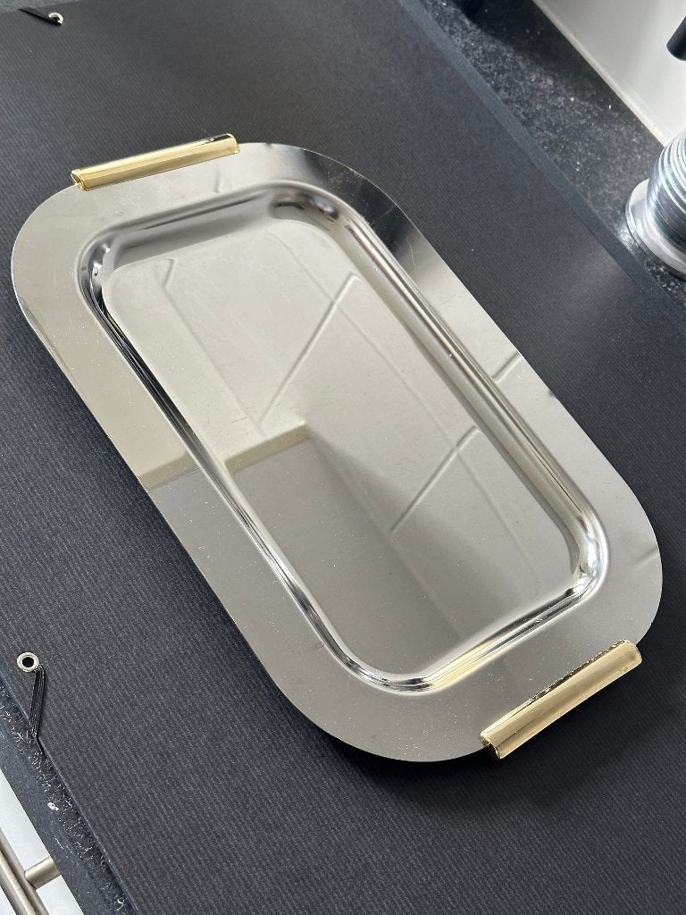 Plateau midcentury argenté doré, Enlèvement