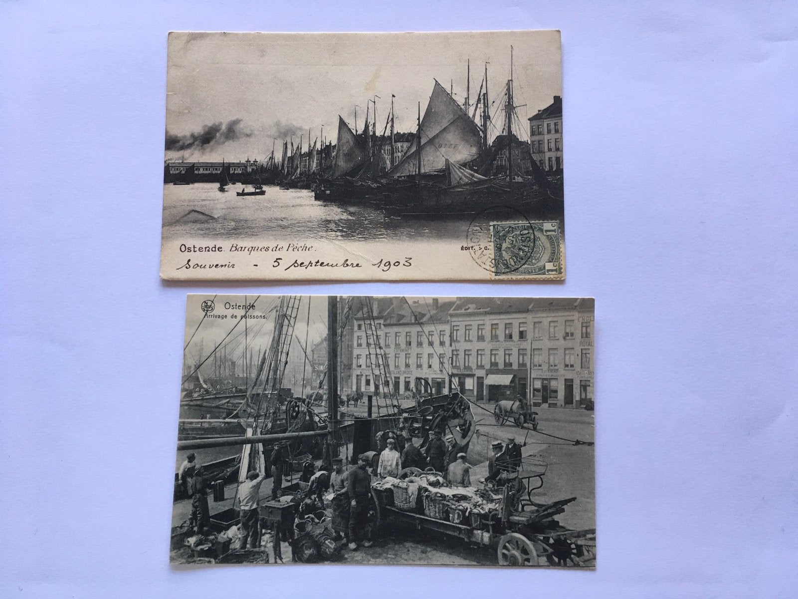 2 oude postkaarten Oostende, Verzamelen, Verzenden