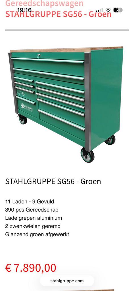 Stahlgruppe SG56 professionele gereedschapswagen, Doe-het-zelf en Bouw, Gereedschapskisten, Ophalen, Gevuld, Nieuw