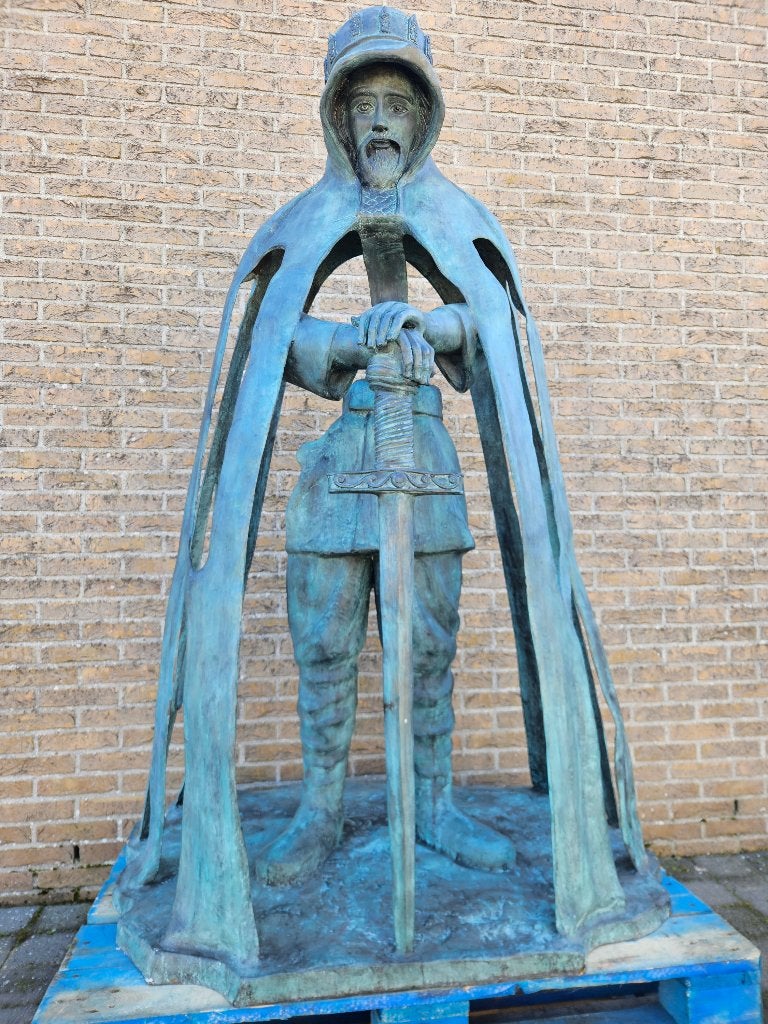 BRONZEN TOPSTUK KING ARTHUR 1,83 M H ZWARE AAN LAGE PRIJS!!!, Ophalen of Verzenden, Nieuw, Overige materialen, Mensenbeeld