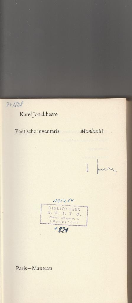 Karel Jonckheere “Poëtische inventaris”, Boeken, Ophalen of Verzenden, Zo goed als nieuw, Eén auteur