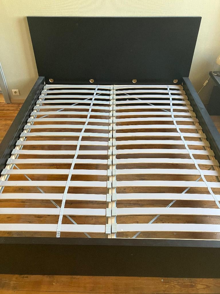 Tweepersoonsbed Ikea te koop, Huis en Inrichting, Slaapkamer | Bedden, Ophalen, Zwart, Tweepersoons, Zo goed als nieuw