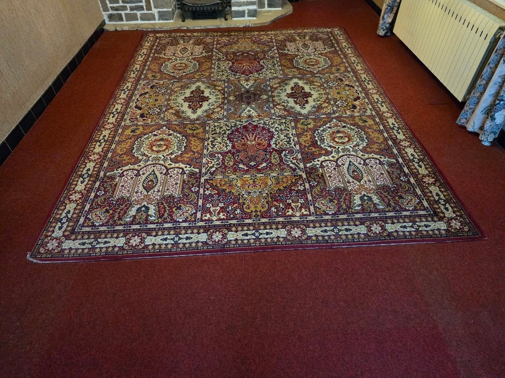 Grand tapis de sol (ancien), Maison & Meubles, Jaune, 10 à 25 m², Enlèvement, Utilisé