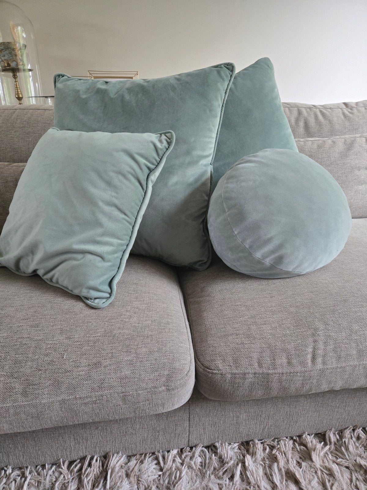 nieuw kussenset appelblauwzeegroen achtig enkel afhalen, Huis en Inrichting, Woonaccessoires | Kussens, Ophalen of Verzenden