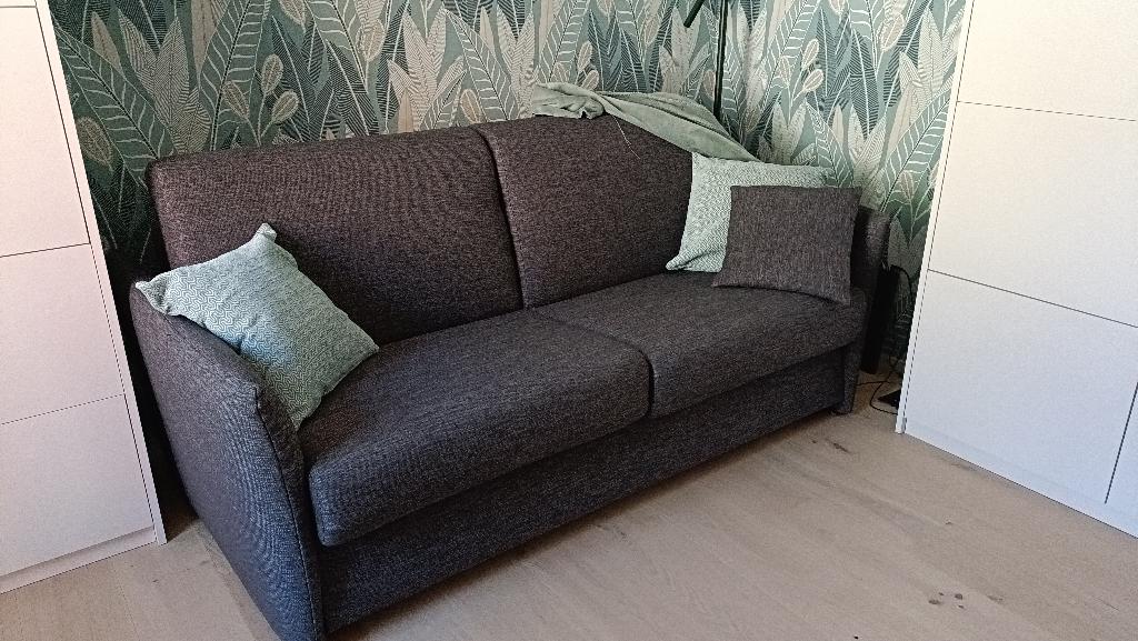 Canapé-lit 2 personnes - matelas 140cm - tissu anthracite, Gris, 140 cm, Enlèvement, Utilisé