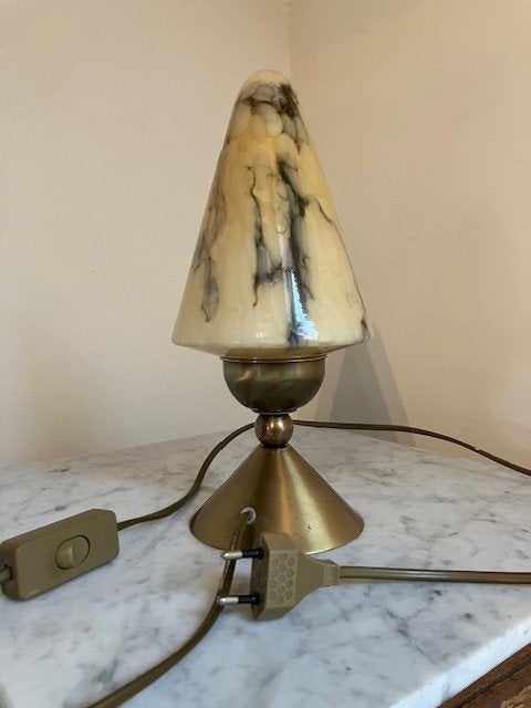 Lampe de table vintage avec abat-jour en verre effet marbre, Vintage, Verre, Autres couleurs, Utilisé