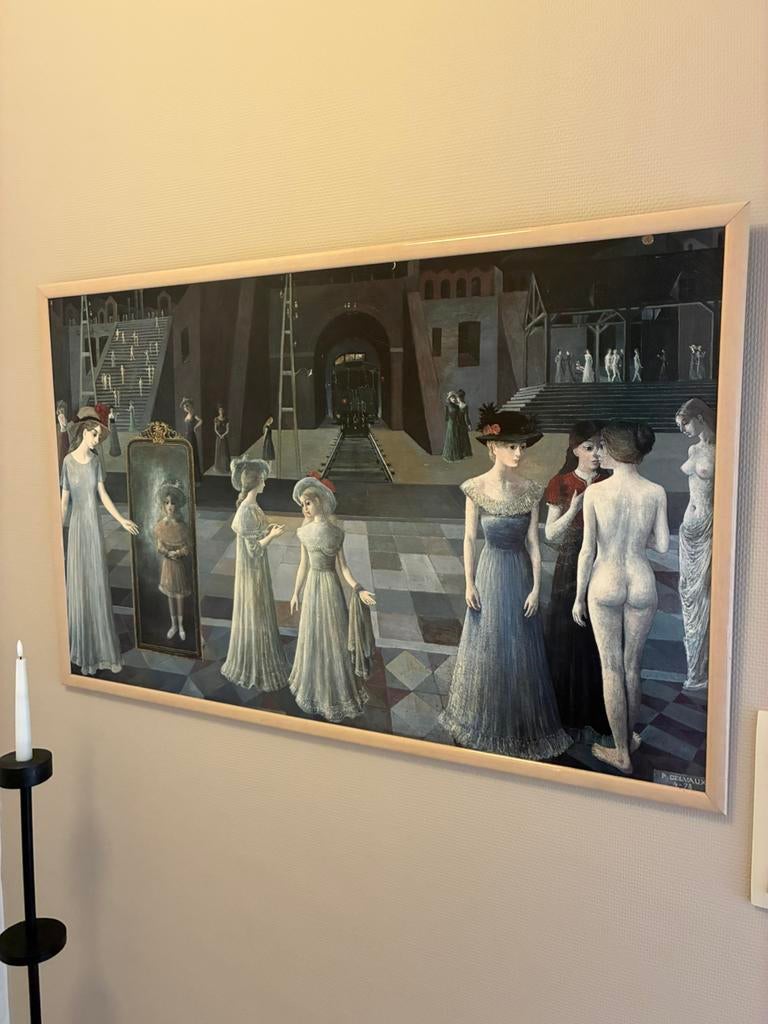 Prachtig replica tafereel van Paul Delveaux, Antiek en Kunst, Ophalen